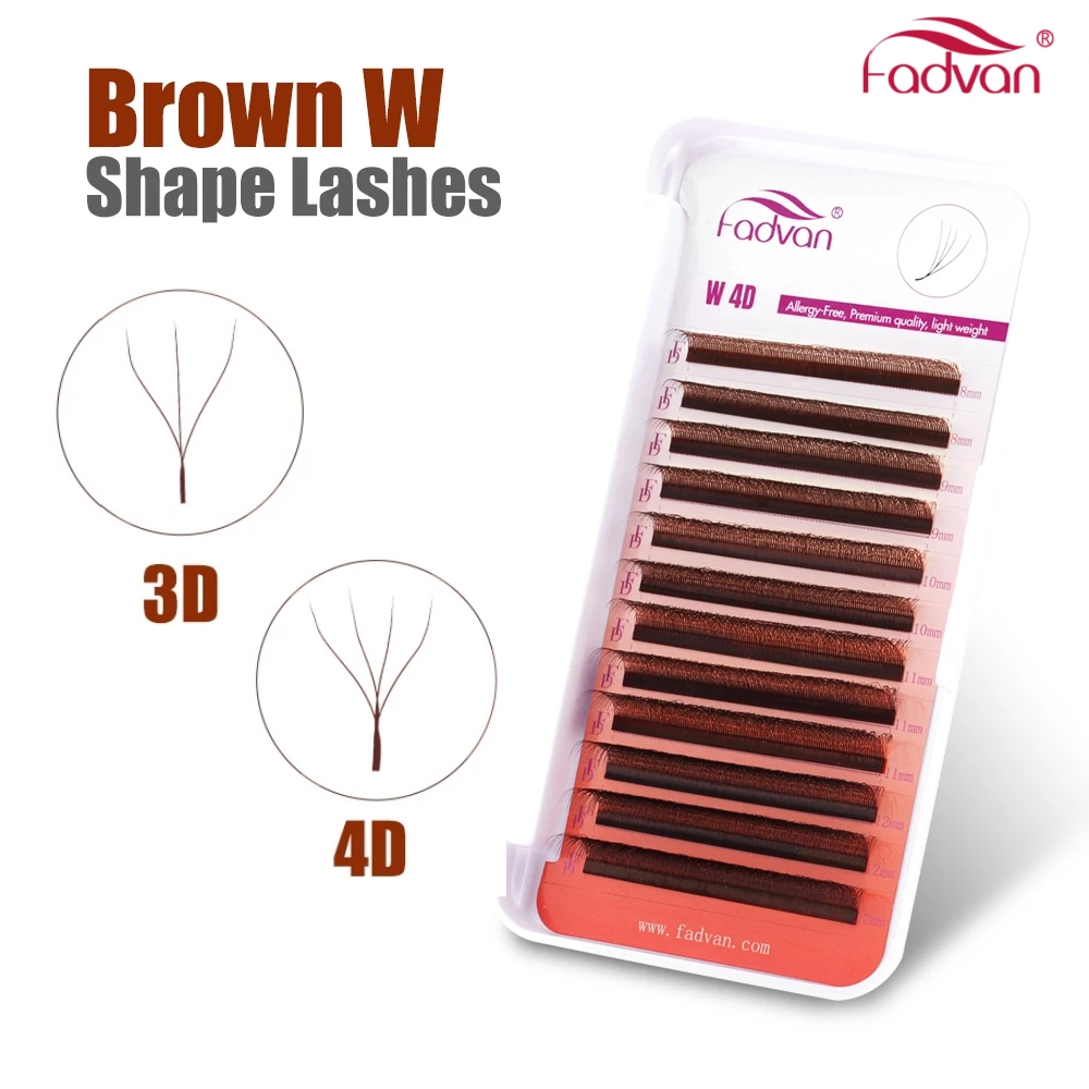 Eyelash Extension Human Hair - FADVAN สีน้ําตาล 3D/4D W รูปร่าง D